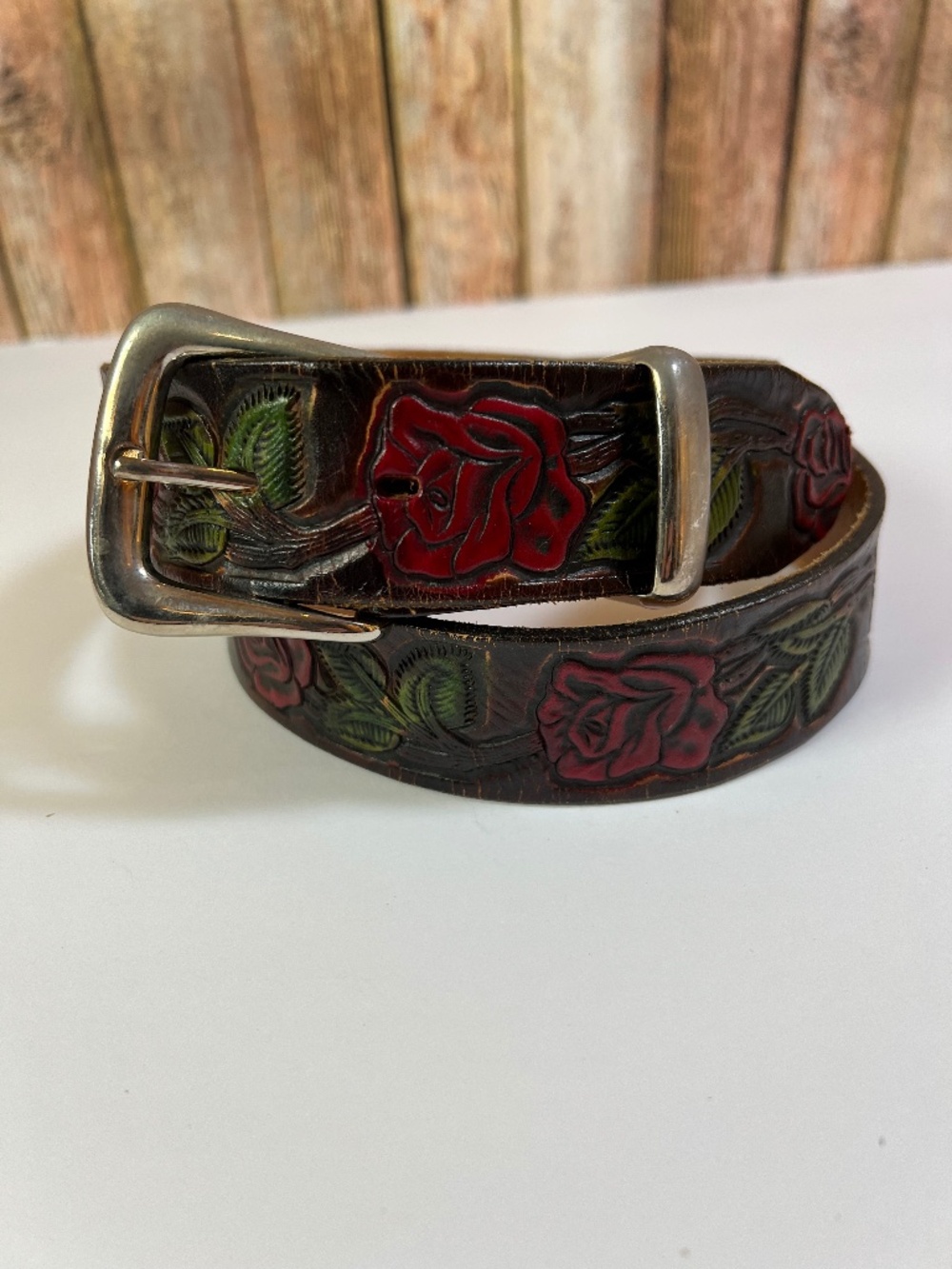 Vintage Tooled Leather Roses Belt